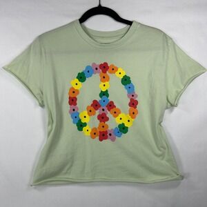 The Phluid Project Peace Sign Floral T-Shirt Small Sage Green Graphic Tee
